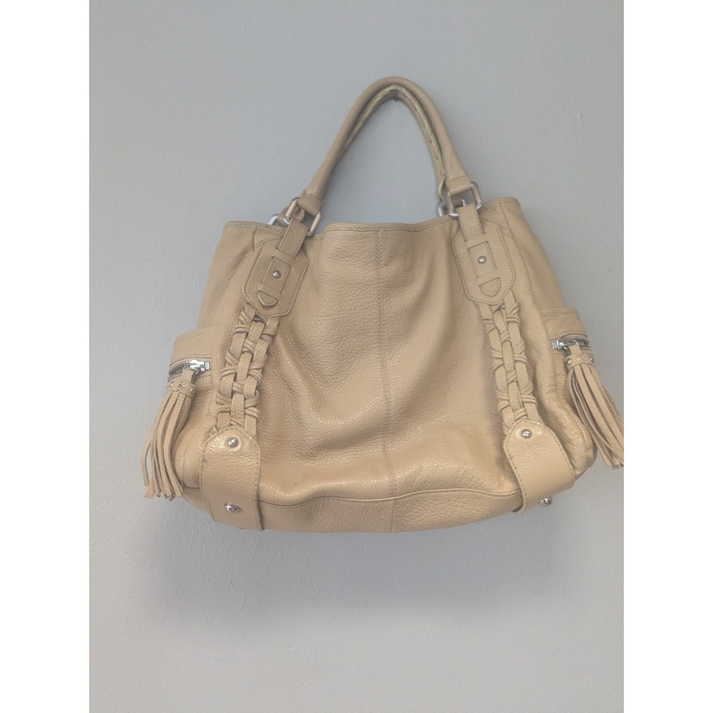 Kenneth Cole NY Pebbled Leather Satchel Tan Braided Tassel‎ Y2K Bag